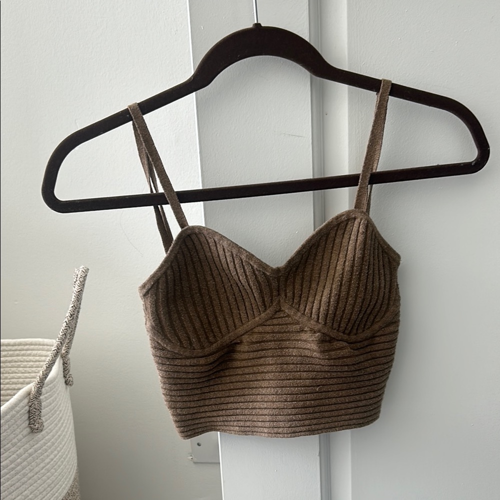 Brown Cashmere Ribbed Women's Top